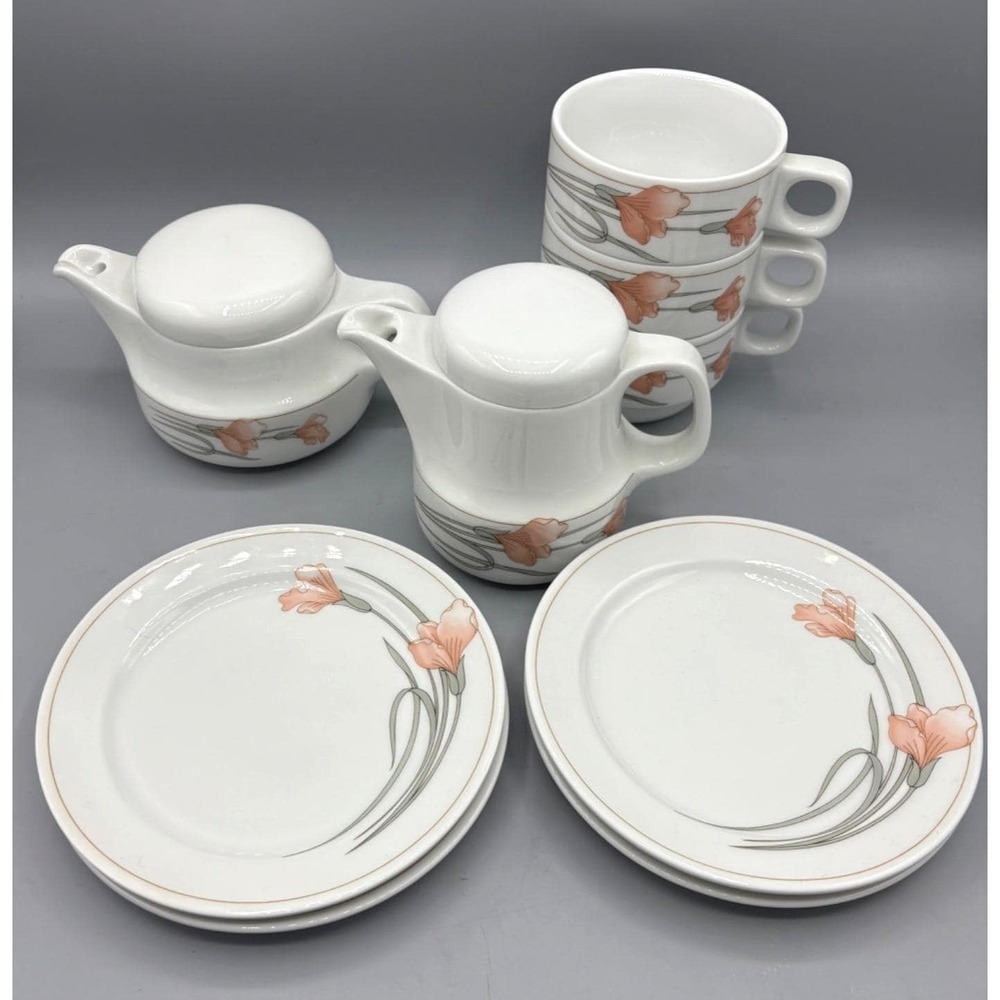 Schonwald Pink Calla Lilly Tea Set Creamer Cups Saucer Tea Pot 9 Pc‎